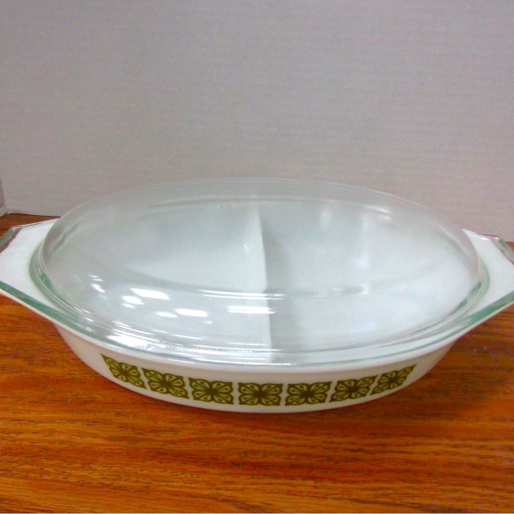 Pyrex Autumn Floral Verde Split Casserole Dish with Lid